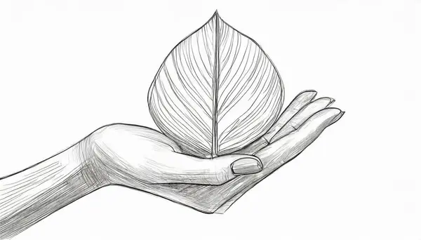 a hand holding a leaf in a drawing style
