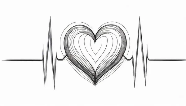 a heart beat line drawing with a white background