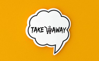 Al götür tabelası. Sarı arkaplanda kağıt etiketi.