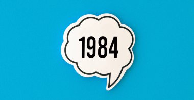 1984 tarihli olayların sembol yılı. Kabarcık pankartı.