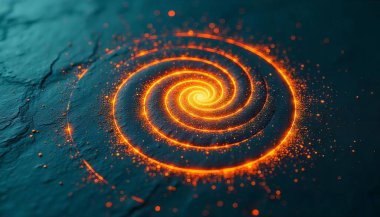 Zengin bir deniz mavisi zemininde canlı mavi ve turuncu eşmerkezli daireler, hipnotik optik bir yanılsama yaratıyor. Soyut bir arka plan..