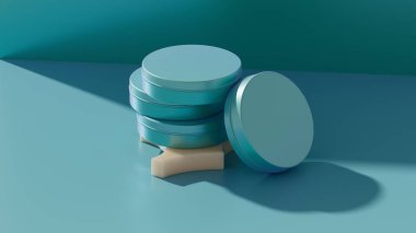 Ürün Fotoğrafları Turkuaz ve Teal 'de Çember Kalay, Şık Matte Kozmetik Konteynırları, Gradyan Arkaplan, Geometrik Kompozisyon, Üst Düzey Skincare, Modern Tasarım, 8K Stüdyo Stüdyosu