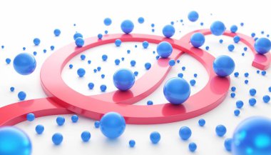 3D render of a curved red path with blue spheres, symbolizing a journey, progress, and goal achievement in a business strategy metaphor clipart