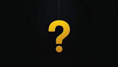 Dark background, hanging yellow question mark. Minimalist, enigmatic design with bold contrast, clean lines, and a focus on curiosity and mystery clipart