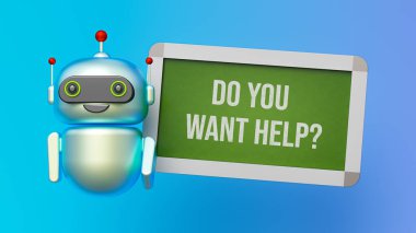 Ai robot ve yardım için işaret. Yapay zeka çevrimiçi destek kavramı