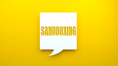 Konuşma balonunda kum boksu mesajı. Sarı arkaplan