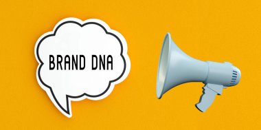 Brand DNA text message on speech bubble.Megaphone and announcement concept,yellow background clipart