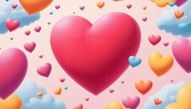 3D chibi heart floats amid glowing hearts, love letters, and cupid arrows, drifting softly in a dreamy pastel background clipart