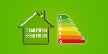 Temiz Enerji, Yeşil Gelecek Ekonomi Merkezi 'nden mesaj geldi. Enerji verimliliği şeması ve yeşil arkaplan