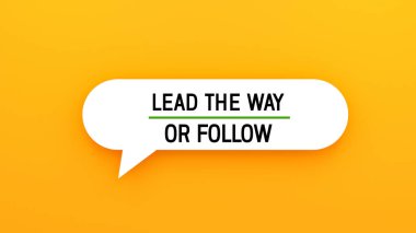 Yol göster ya da konuşma balonunda mesaj pankartını takip et. Sarı arka plan, kelime reklamcılığı kavramı.