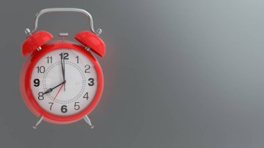 Kırmızı retro alarm saati 3D görüntü. Siyah arkaplan ve kopyalama alanı