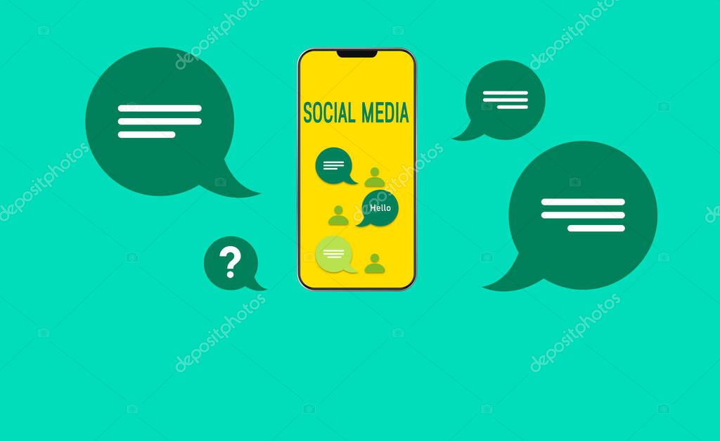 Human figures and speech bubbles on phone and social media text message. Online chat concept vector illustration.