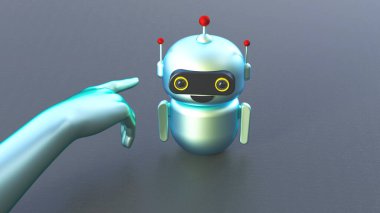 Geleceği gösteren yapay zeka robotu. Gelecek ve yapay zeka teknolojisi kavramı.