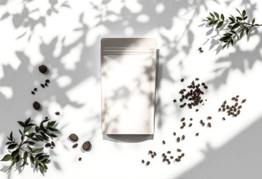 Minimalist bitkisel çay, ön taraf görüntüsü, yüksek çözünürlüklü temiz tasarım, beyaz arka plan.