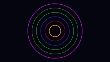 Kozmik arkaplana sahip neon daire döngüsü, video animasyon kavramı.