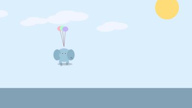 4K 'de Uçan Fil Çizgi Fili Balon Pastel Arka plan Sevimli Hayvan Çocuk Animasyon Videosu