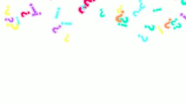 soru işaretleri ve ünlem işaretleri beyaz arkaplanda parlıyor, 4K döngü