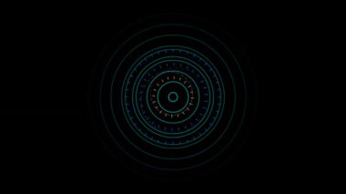 4K döngüsünde siyah arkaplan üzerinde renkli spiral çember geometrik şekil animasyonu