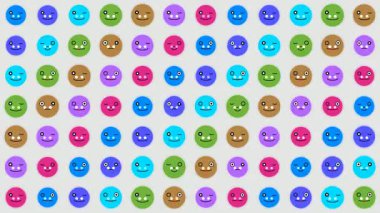 Gökkuşağı hareketi ve renkli ifade döngüsüyle dinamik emoji yüz animasyonu