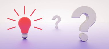 soyut 3d arkaplan üzerinde soru işaretleri ve ampul