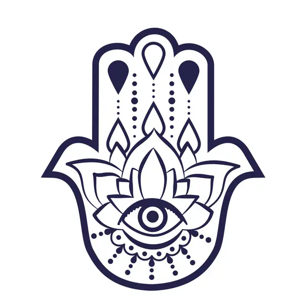 Fatima 'nın eli, hamsa el sembolü, nilüfer çiçekleri. Vektör illüstrasyonu.