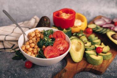 Nourishing plant-based bowl. Vibrant veggie bowl. High quality photo