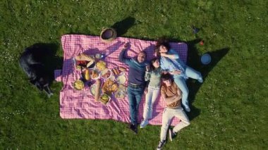 Aileleri güneşli bir parkta köpekleriyle piknik yapıyor.