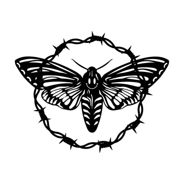 Ilustración Vectorial Una Mariposa Con Alambre Púas — Vector de stock