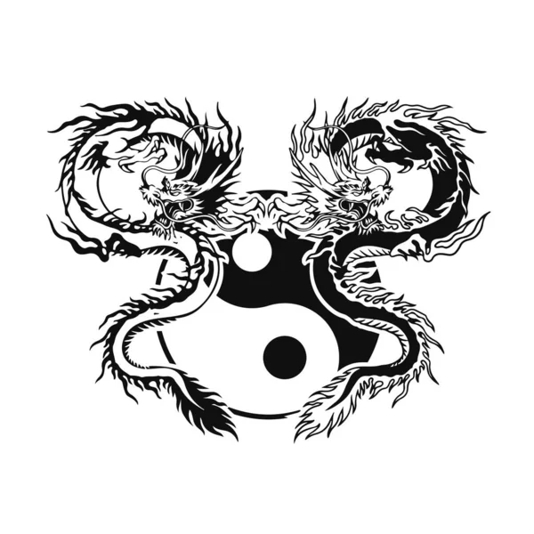 Vecteur Deux Dragons Avec Yin Yang Concept Symbole — Image vectorielle
