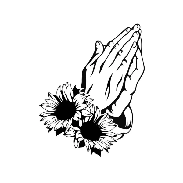 Wektor Ilustracja Modlących Się Rąk Kwiatami — Wektor stockowy