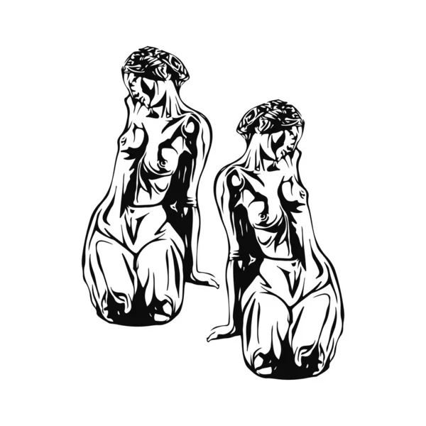 Ilustración Vectorial Dos Estatuas Femeninas — Archivo Imágenes Vectoriales