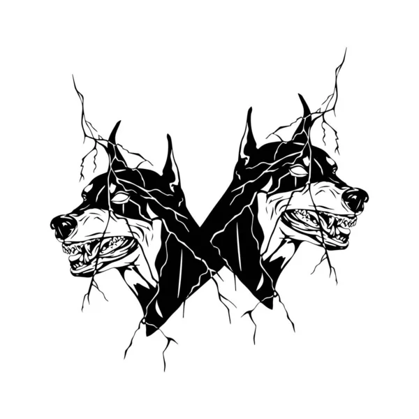 Vektor Illustration Två Vildsinta Hundar — Stock vektor