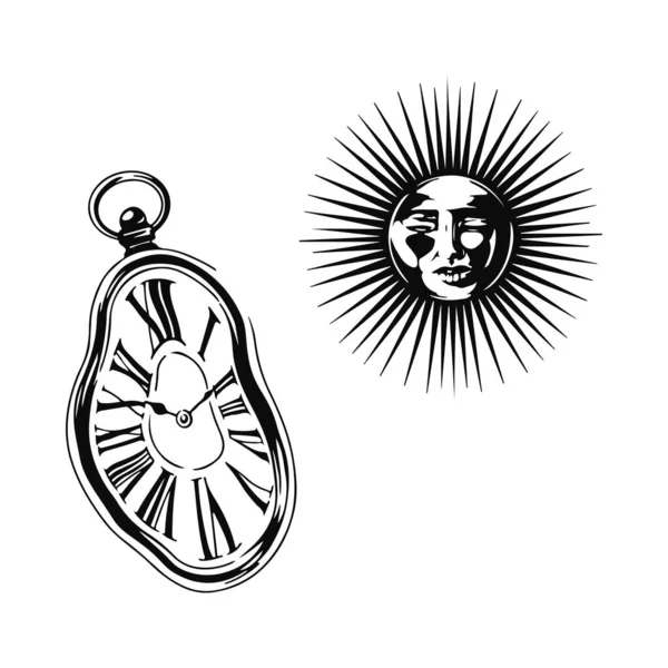 時計と太陽のベクトル図 — ストックベクタ