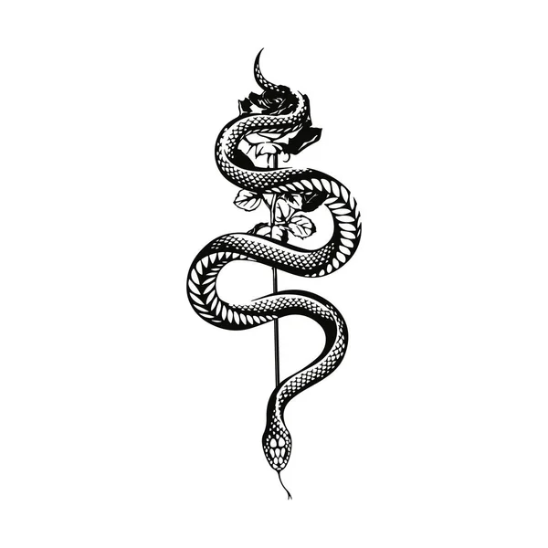 Ilustração Vetorial Uma Rosa Com Uma Cobra — Vetor de Stock