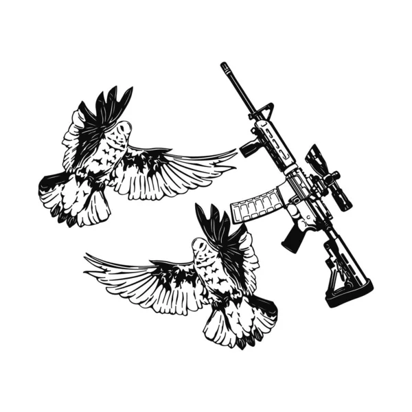 Vektorová Ilustrace Holubice Střelné Zbraně — Stockový vektor