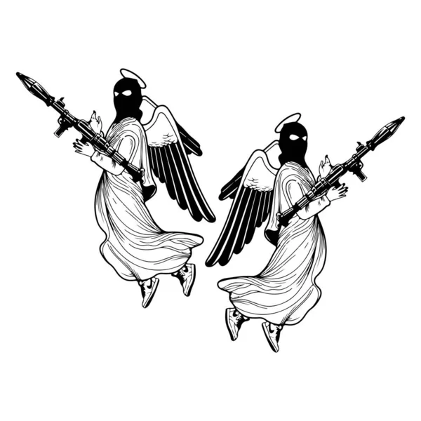 Vektor Illustration Zweier Bewaffneter Engel — Stockvektor