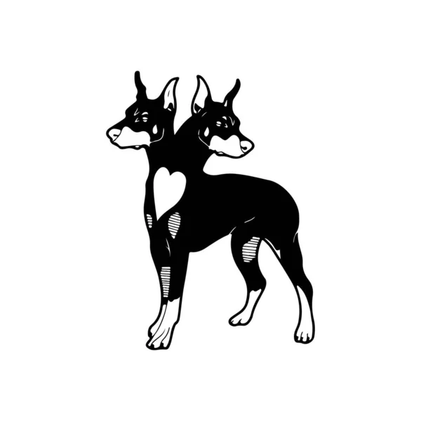 Ilustração Vetorial Cão Duas Cabeças — Vetor de Stock