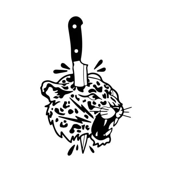 Vector Illustration Cheetah Head Impaled Knife — Stock Vector