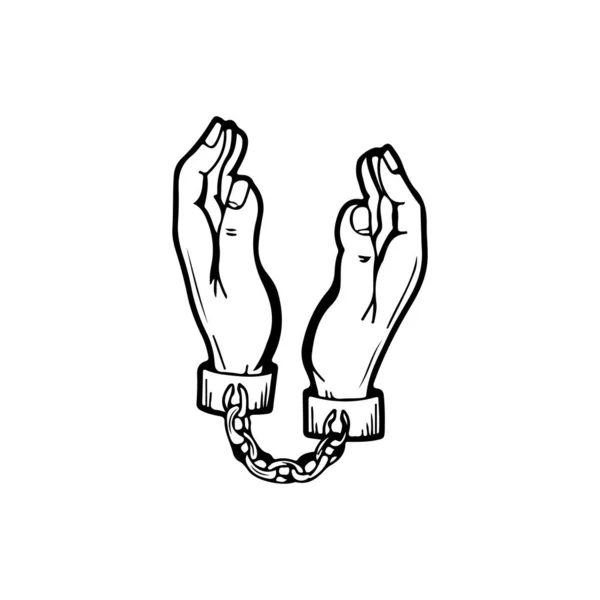 Vector Illustration Hands Handcuffs — Vetor de Stock