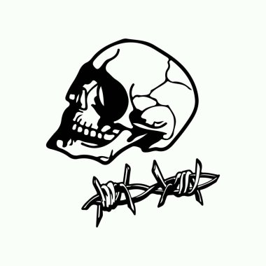 Bir kafatası ve dikenli telin vektör çizimi