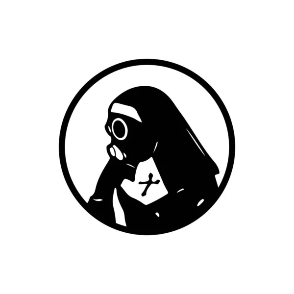 Vector Illustrator Nun Wearing Gas Mask — Stock Vector