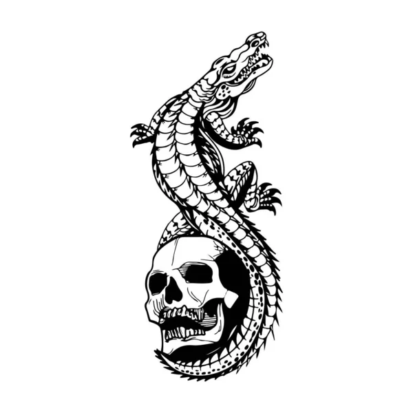 Векторная Иллюстрация Крокодила Черепом — стоковый вектор