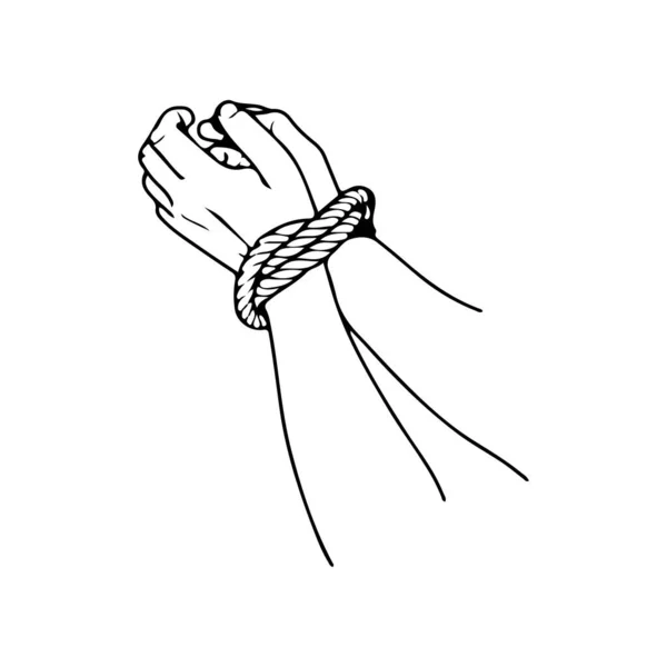 Ilustração Vetorial Mãos Amarradas Uma Corda — Vetor de Stock