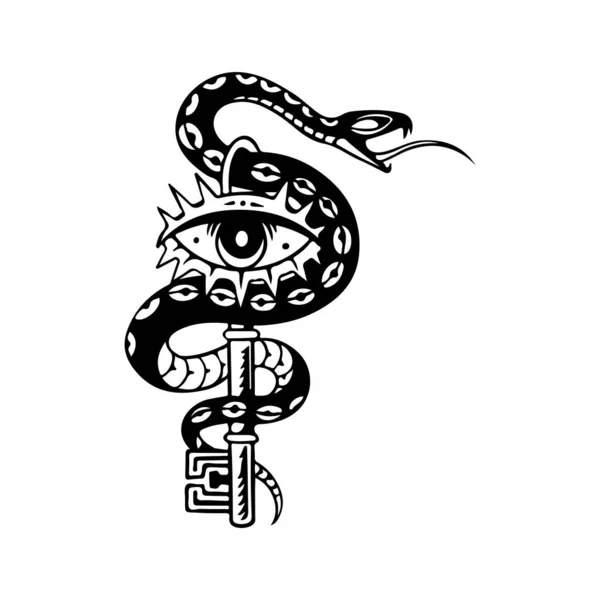 Ilustração Vetorial Uma Chave Com Uma Cobra — Vetor de Stock