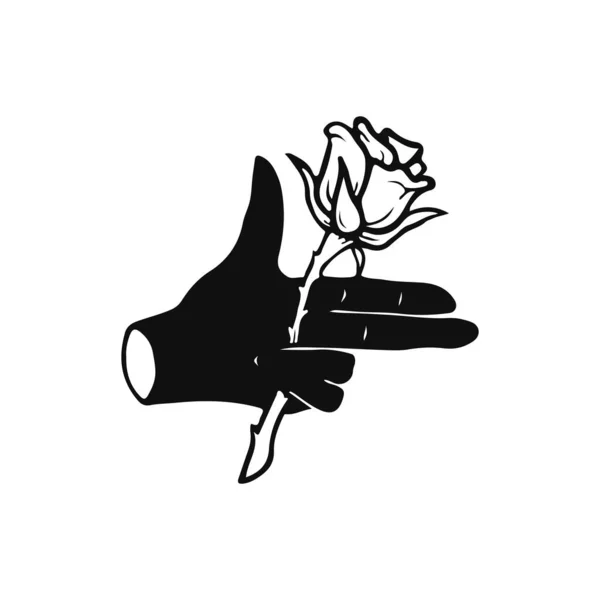 Ilustração Vetorial Uma Mão Com Uma Rosa — Vetor de Stock