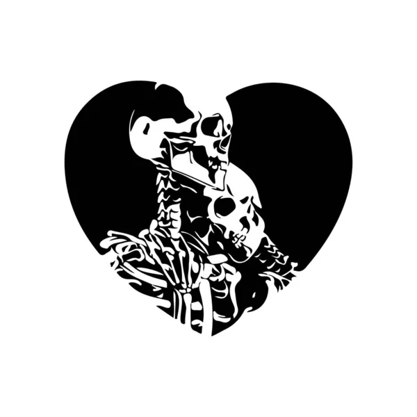 Ilustración Vectorial Una Silueta Cráneo Forma Corazón — Archivo Imágenes Vectoriales