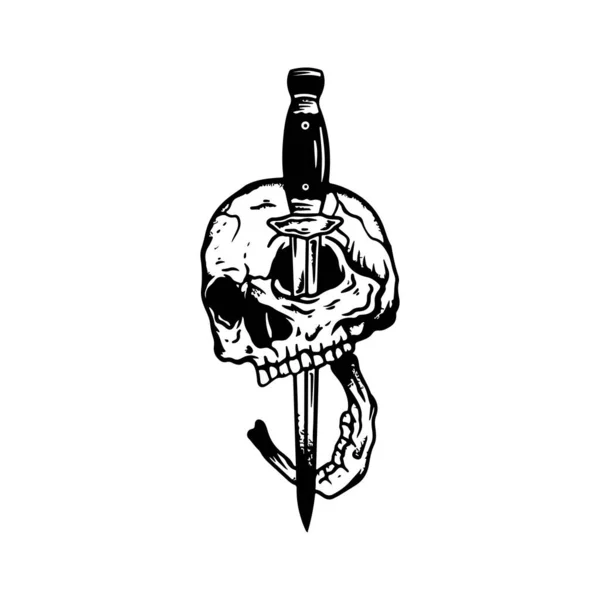 Vector Illustration Skull Impaled Dagger — Stock Vector