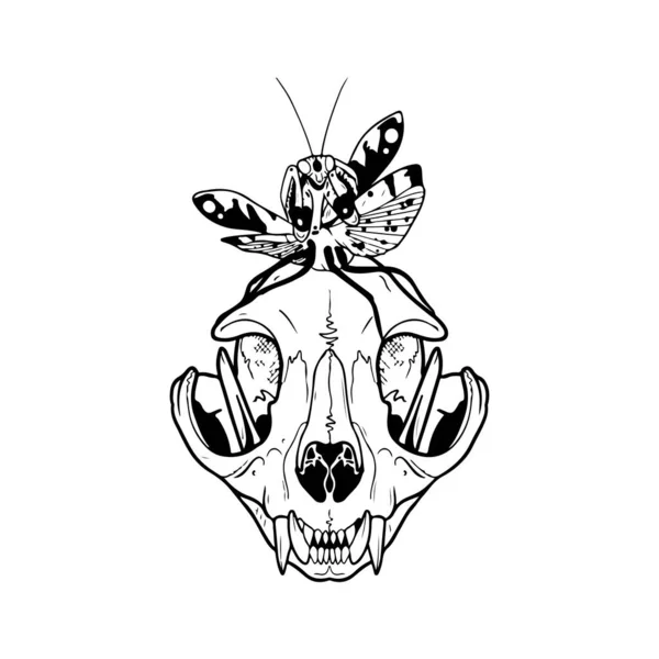 Illustration Vectorielle Crâne Avec Une Sauterelle — Image vectorielle