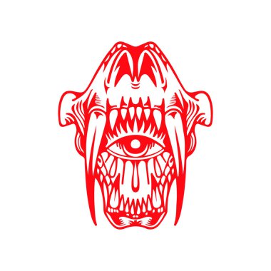 sivri dişli hayvan kafatası vektör çizimi