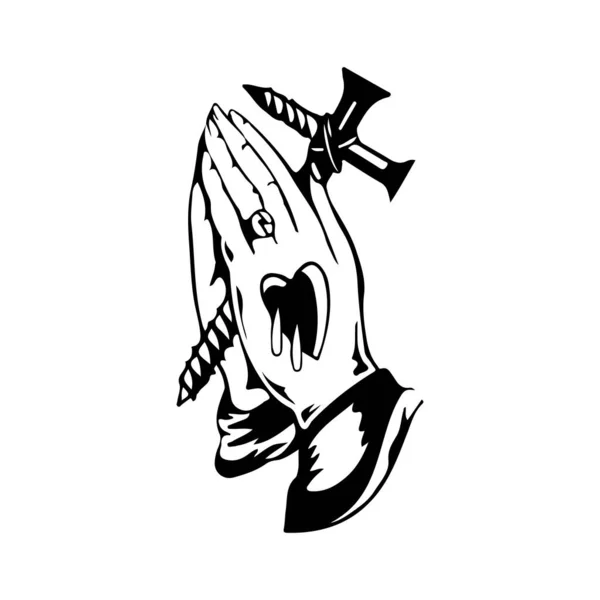 Illustrazione Vettoriale Del Concetto Tatuaggio Delle Mani Preghiera — Vettoriale Stock